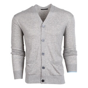 Greyson Cheyenne Button-Up Light Grey Merino Wool Cardigan XL NEW Nylon Sweater